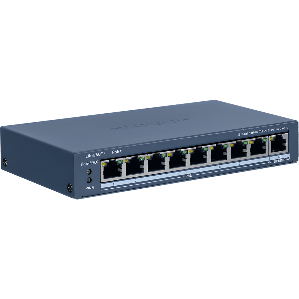 Switch PoE Hikvision - Administrable - 8 Puertos 10 - 100 Mbps PoE+ - 1 Puerto 100 Mbps Uplink - DS-3E1309P-EI/M