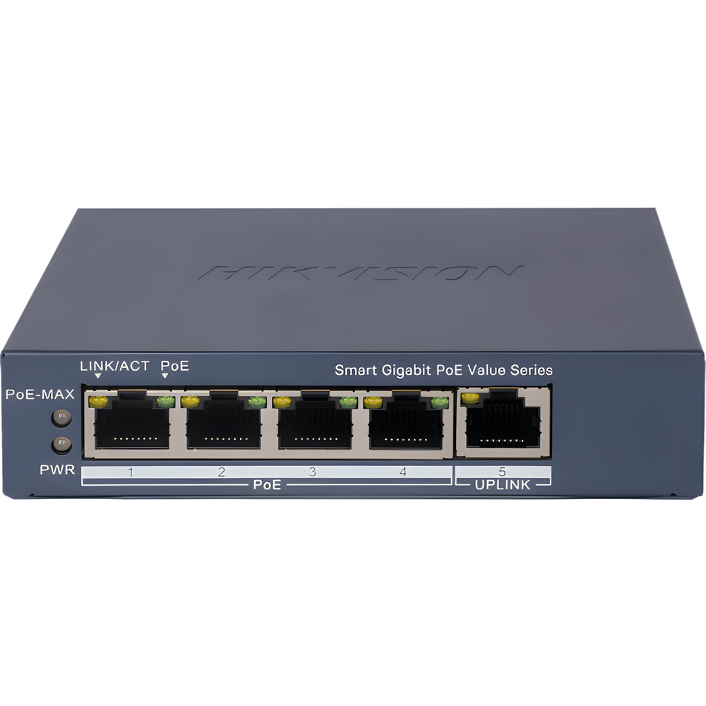 Switch Hikvision - No Administrable - 4 Puertos 10 - 100 - 1000 Mbps PoE+ - DS-3E1505P-EI/M
