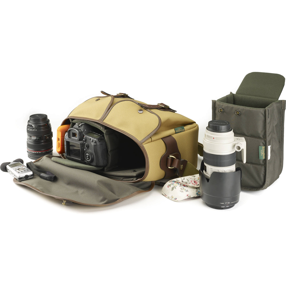 Bandolera Billingham Hadley One (Sage FibreNyte con Chocolate Leather) - vista lateral