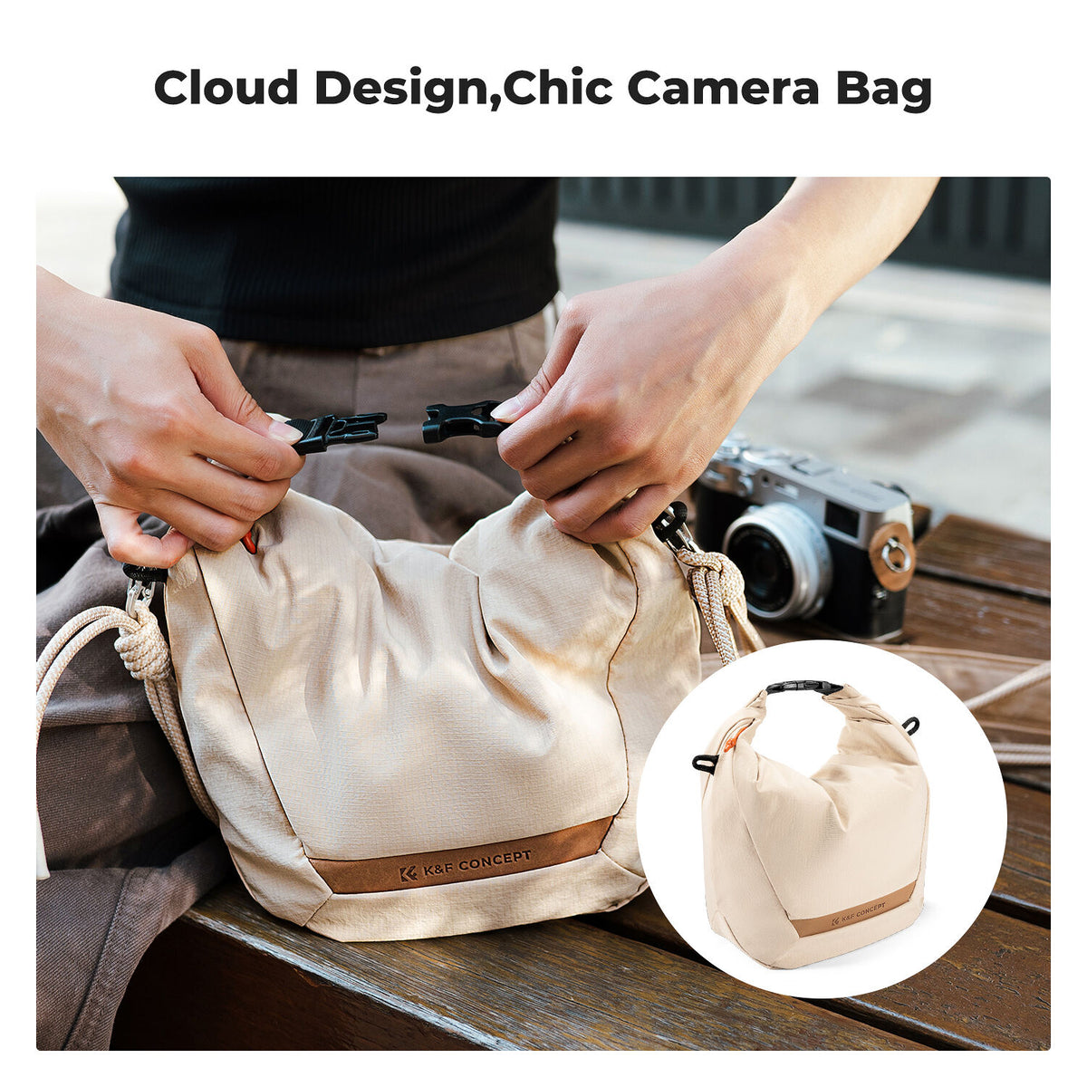 Bandolera K&F Concept Urban Wander 11 Sling (Beige) - puertos y conexiones