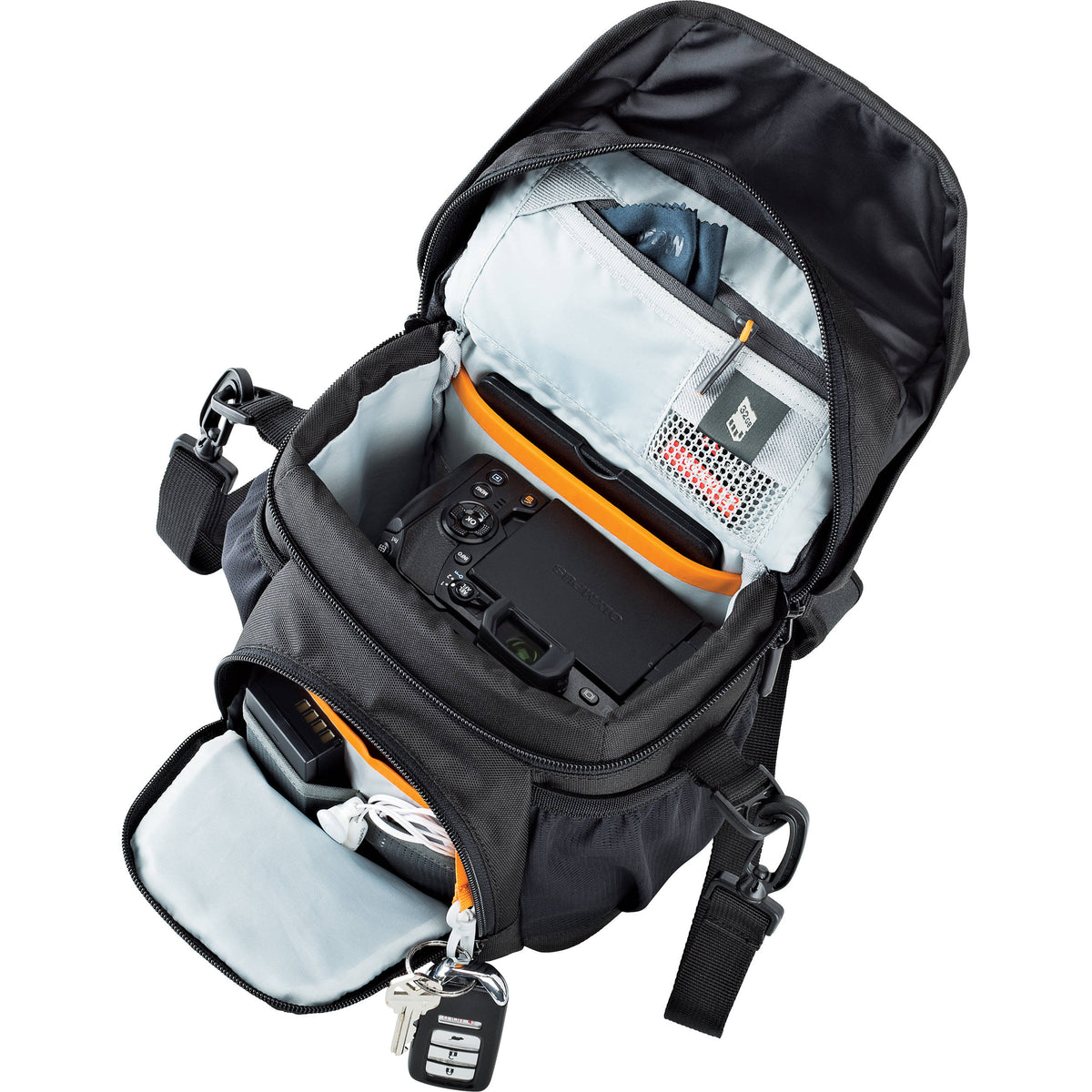 Bandolera Lowepro Nova 140 AW II (Negro) - vista lateral