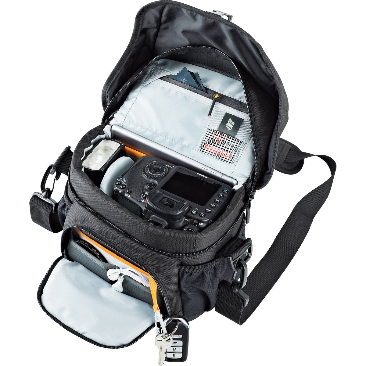 Bandolera Lowepro Nova 160 AW II (Negro) - vista lateral
