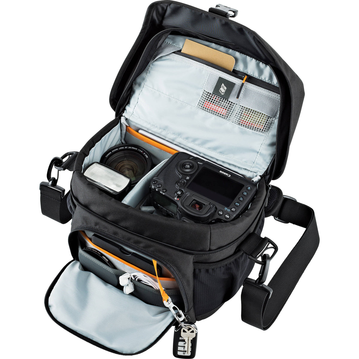 Bandolera Lowepro Nova 180 AW II (Negro) - vista lateral