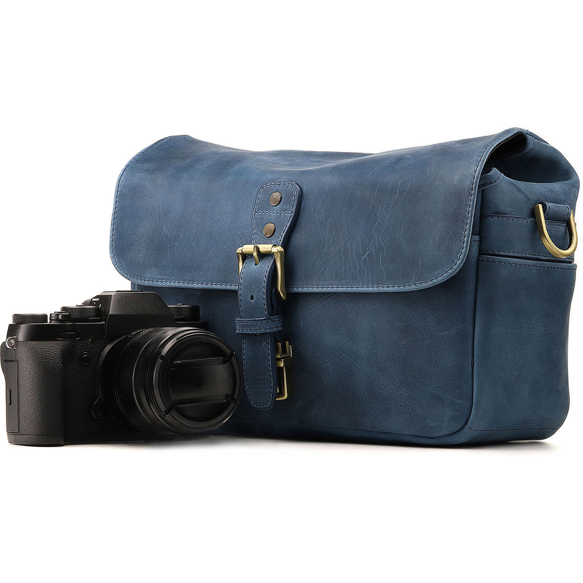 Bandolera MegaGear Leather Messenger (Azul) - vista lateral