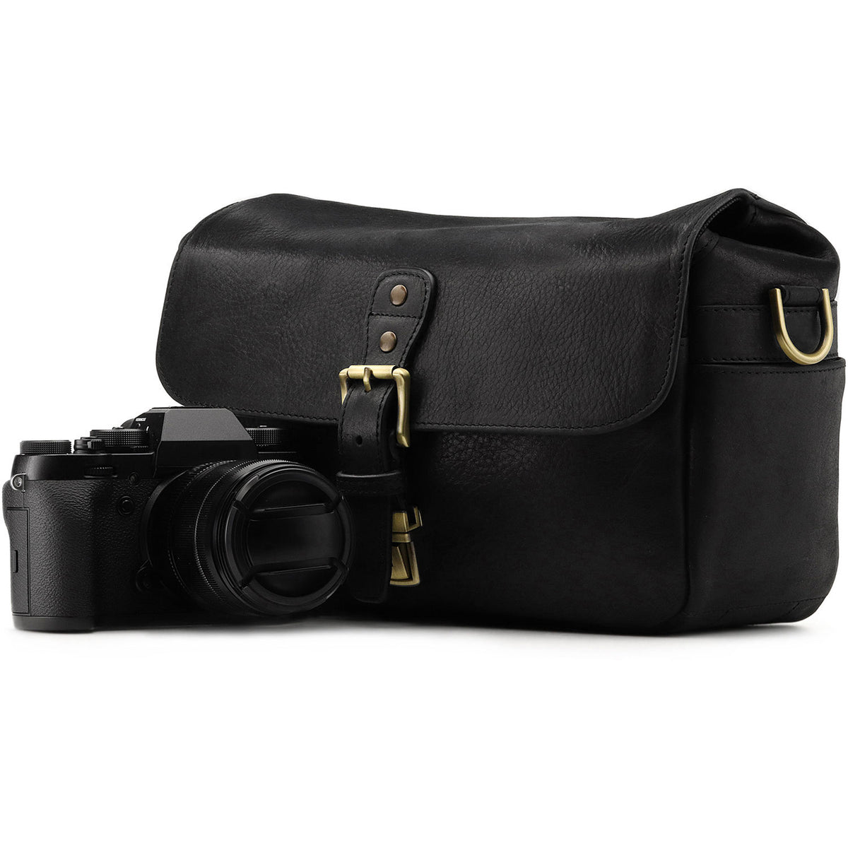 Bandolera MegaGear Leather Messenger (Negro) - vista lateral