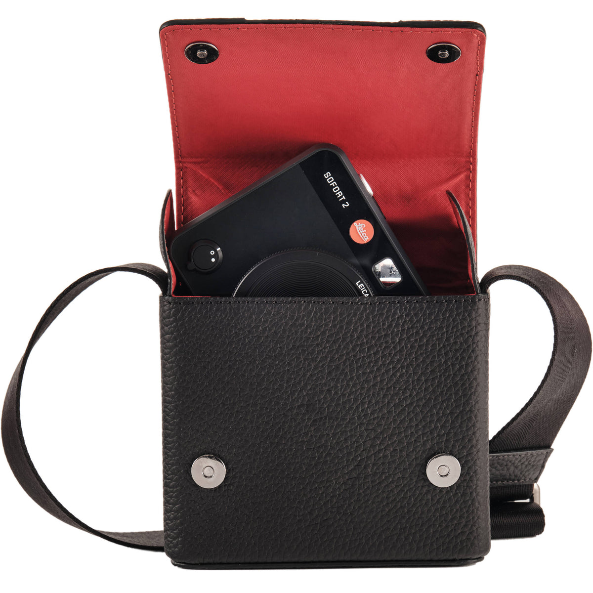 Bandolera Oberwerth Micro para Leica Sofort 2 (Negro con forro Rojo) - detalle