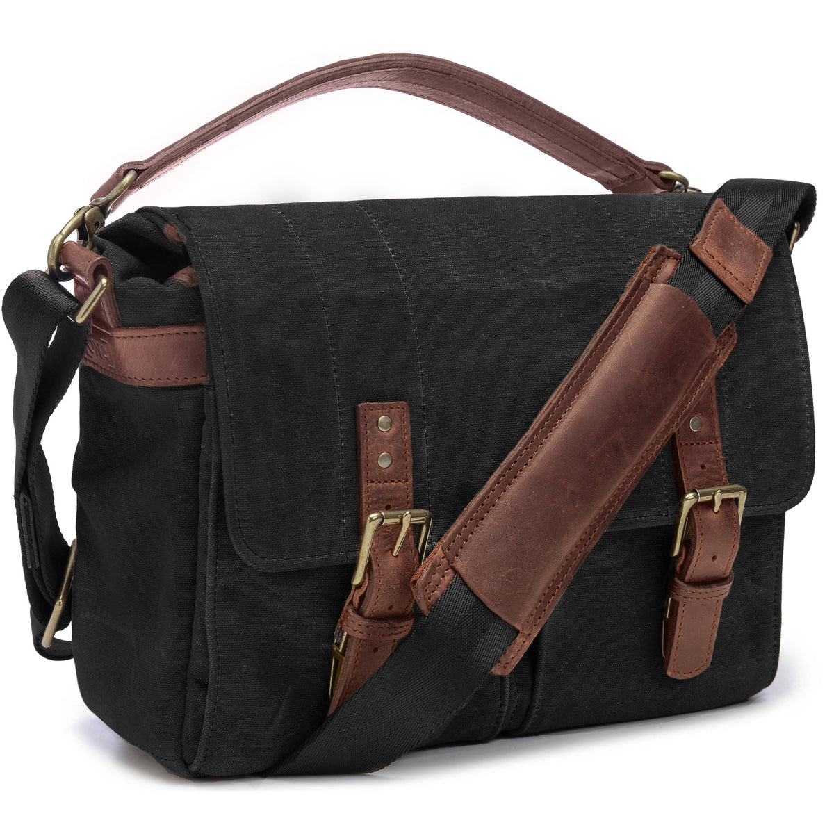 Bandolera ONA Prince Street Messenger (Negro, Waxed Canvas) - vista frontal
