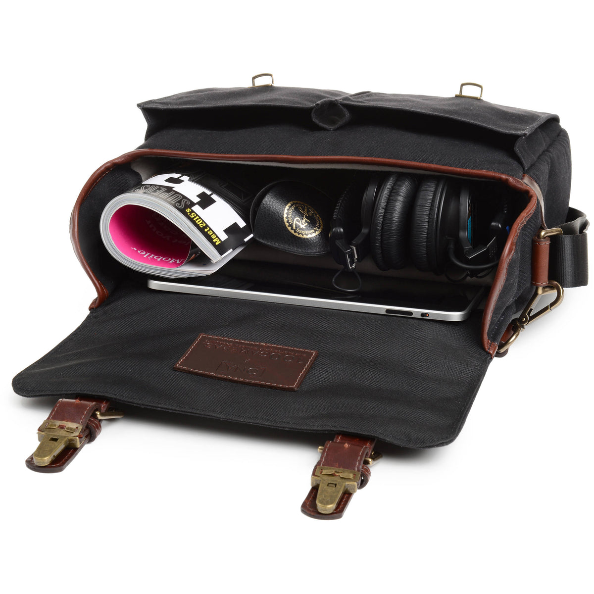 Bandolera ONA Prince Street Messenger (Negro, Waxed Canvas) - contenido de la caja