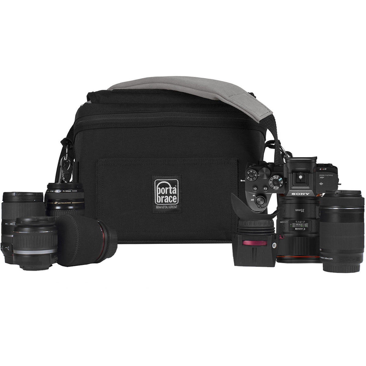 Bandolera PortaBrace Messenger-Style para Sony a7R (Negro) - vista frontal