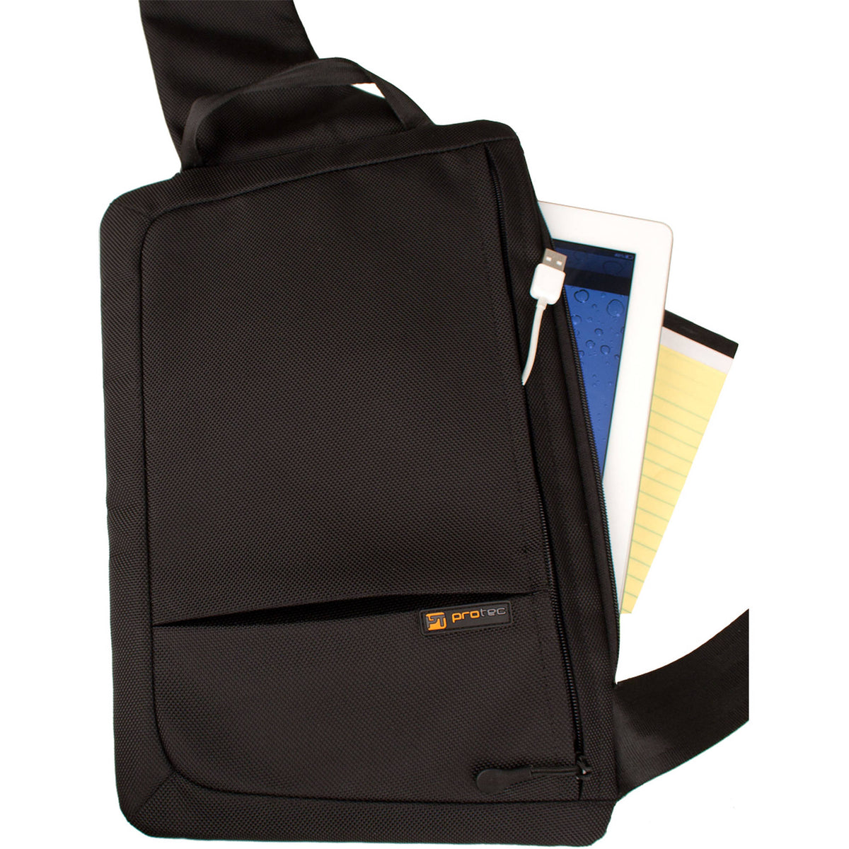 Bandolera PRO TEC ZIP Sling para iPad/Tablet/Thin Notebook (Negro) - vista frontal