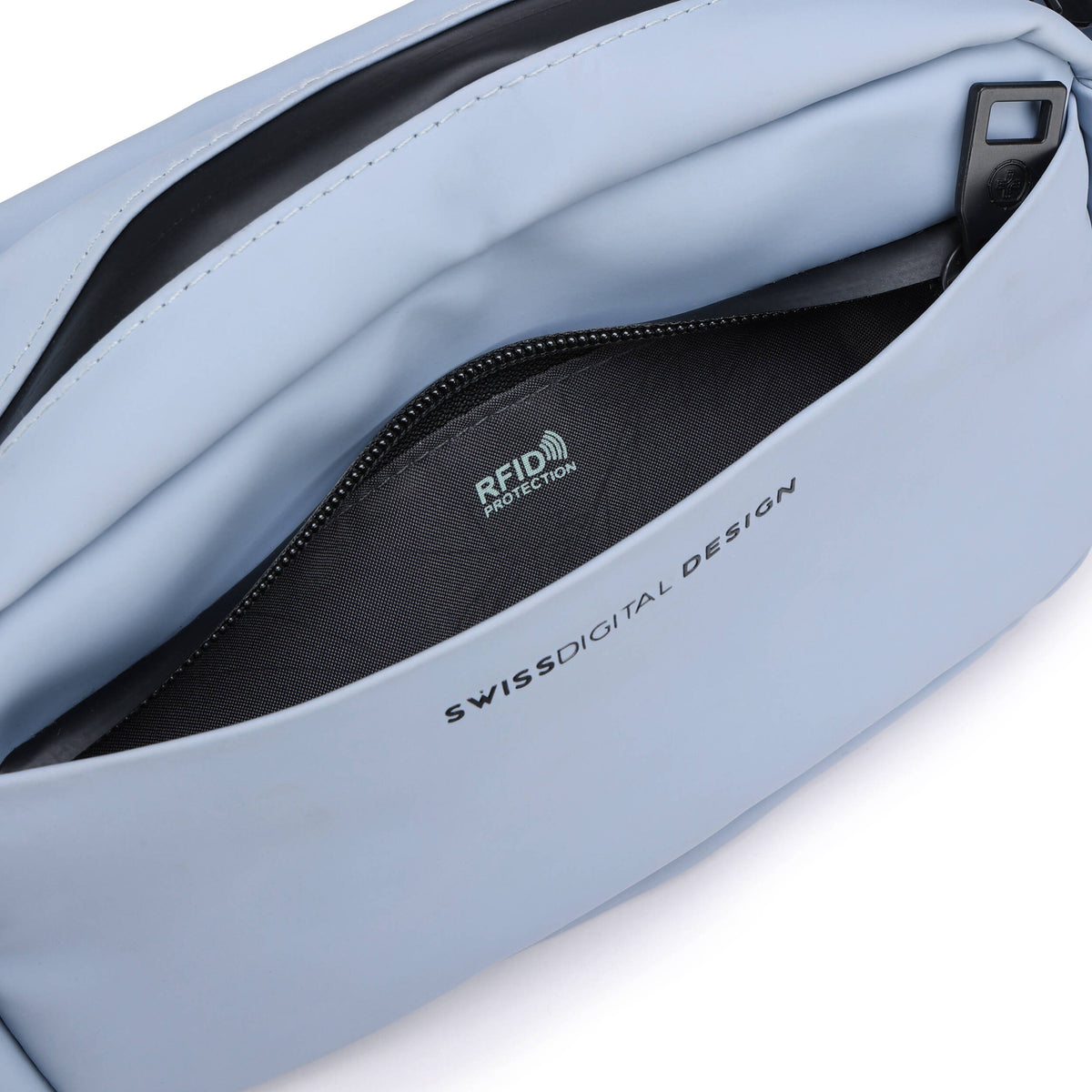 Bandolera Swissdigital LAMONE (Light Azul, 2L) - en uso