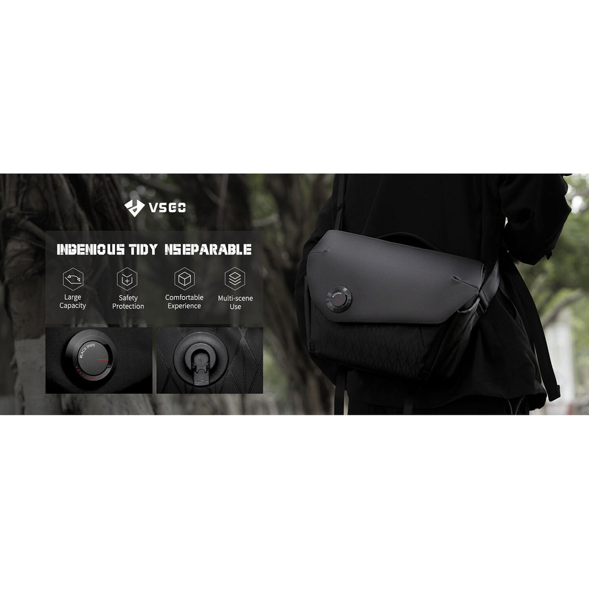 Bandolera VSGO Negro Snipe Messenger (6L) - vista lateral