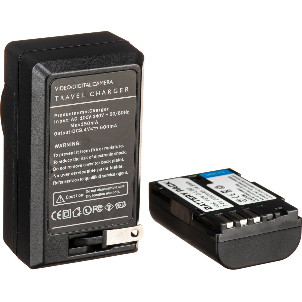 Batería Bescor DLI90E y cargador kit para Select Pentax Cameras - vista trasera