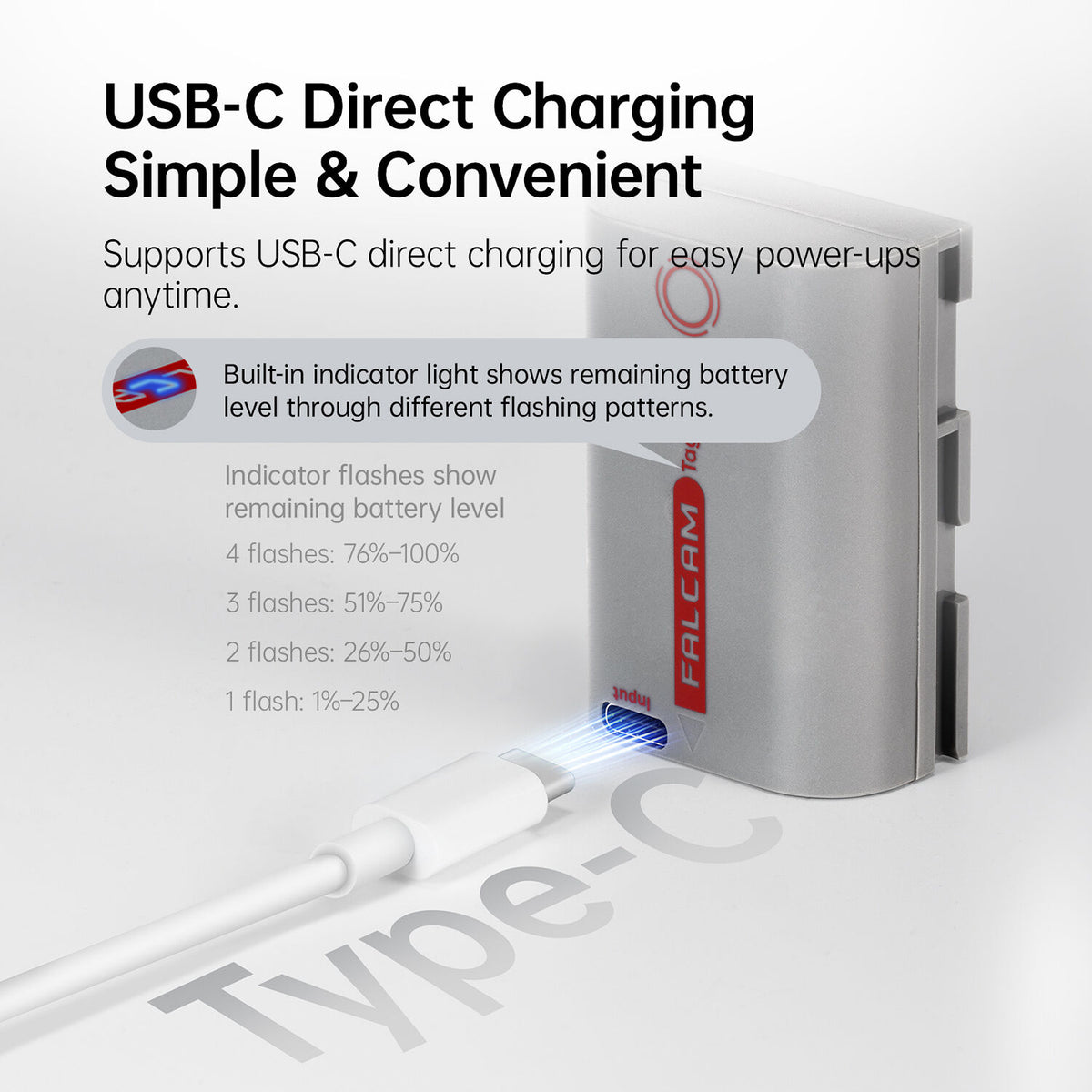 Batería Falcam TagBatt Direct-Charge LP-E6 (2600mAh) - contenido de la caja