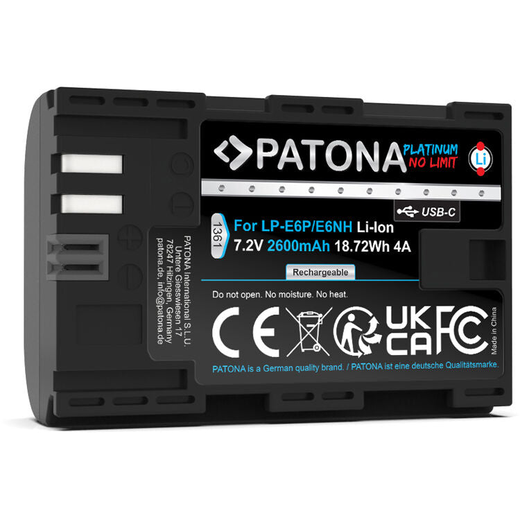 Batería PATONA Platinum LP-E6P USB-C (2600mAh) - puertos y conexiones