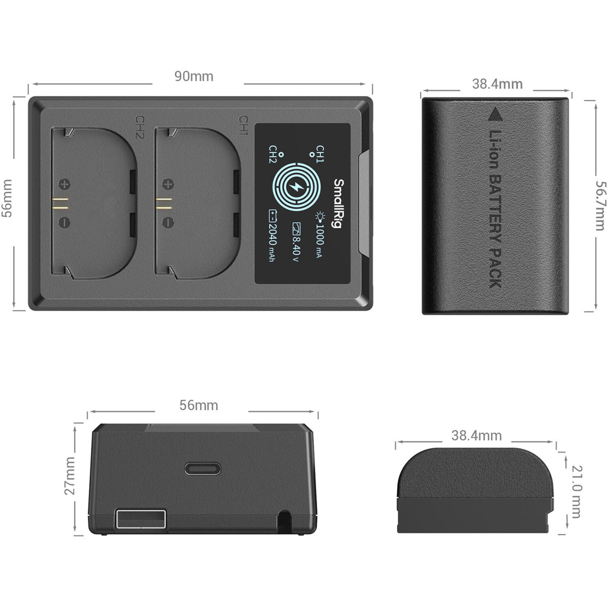 Batería SmallRig E6P-BR26 kit con 2 y 2-bahías USB cargador + Intelligent Display kit - contenido de la caja