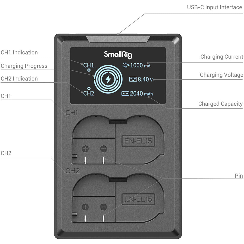 Batería SmallRig EN-EL15 Camera y cargador kit - detalle