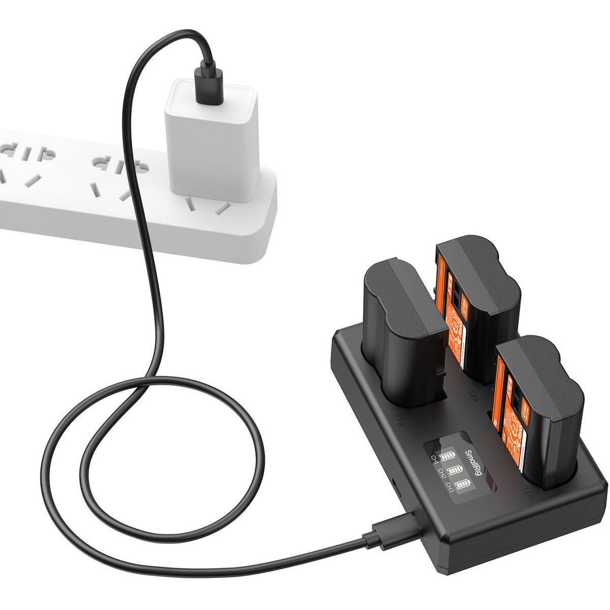Batería SmallRig EN-EL15c kit con 3 y portátil 3-bahías cargador - vista lateral