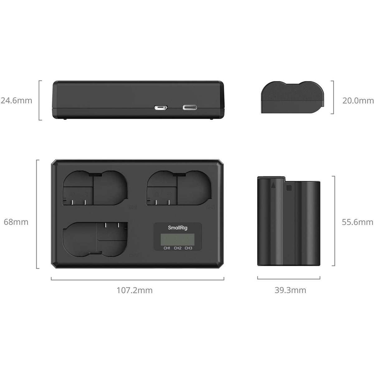 Batería SmallRig EN-EL15c kit con 3 y portátil 3-bahías cargador - detalle