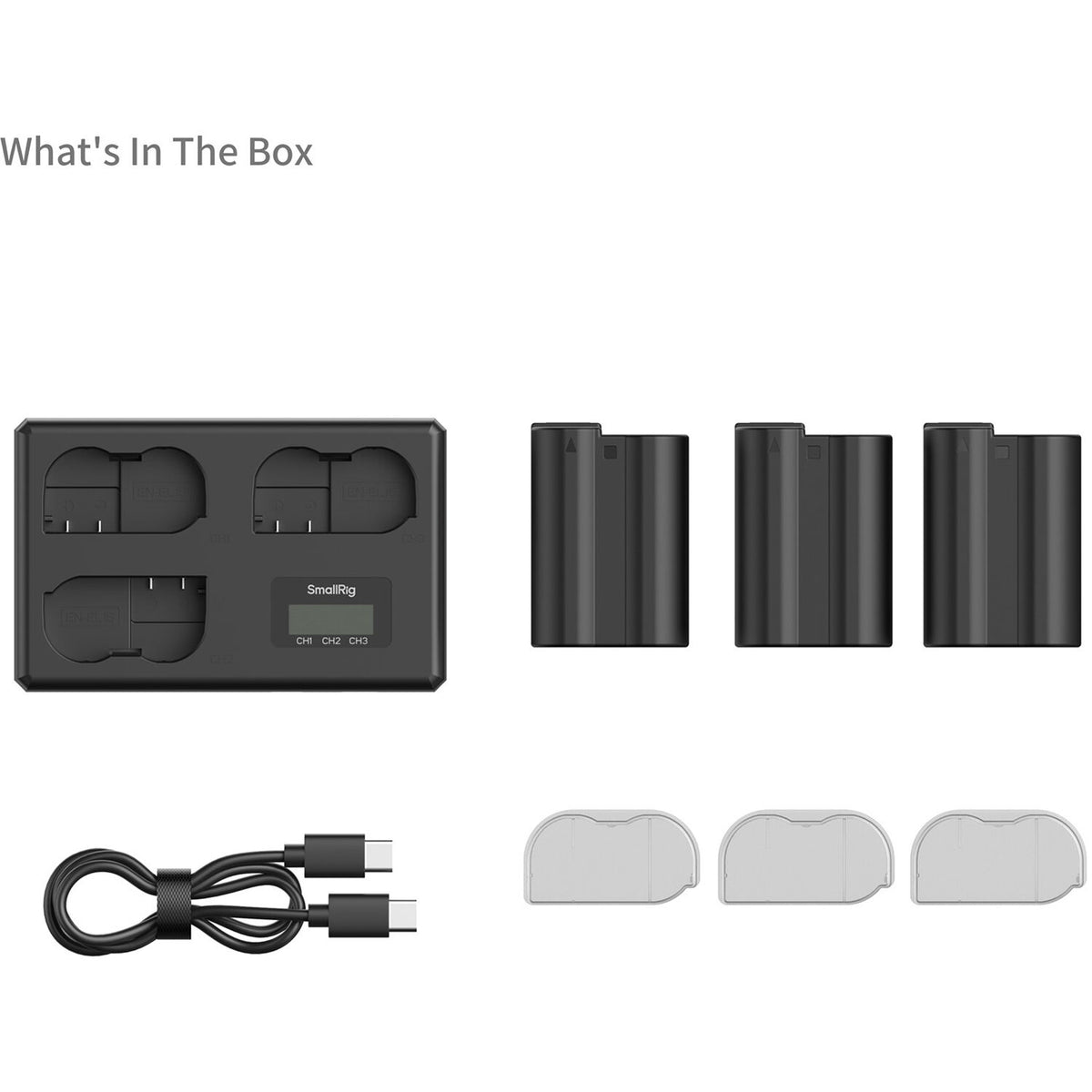 Batería SmallRig EN-EL15c kit con 3 y portátil 3-bahías cargador - contenido de la caja