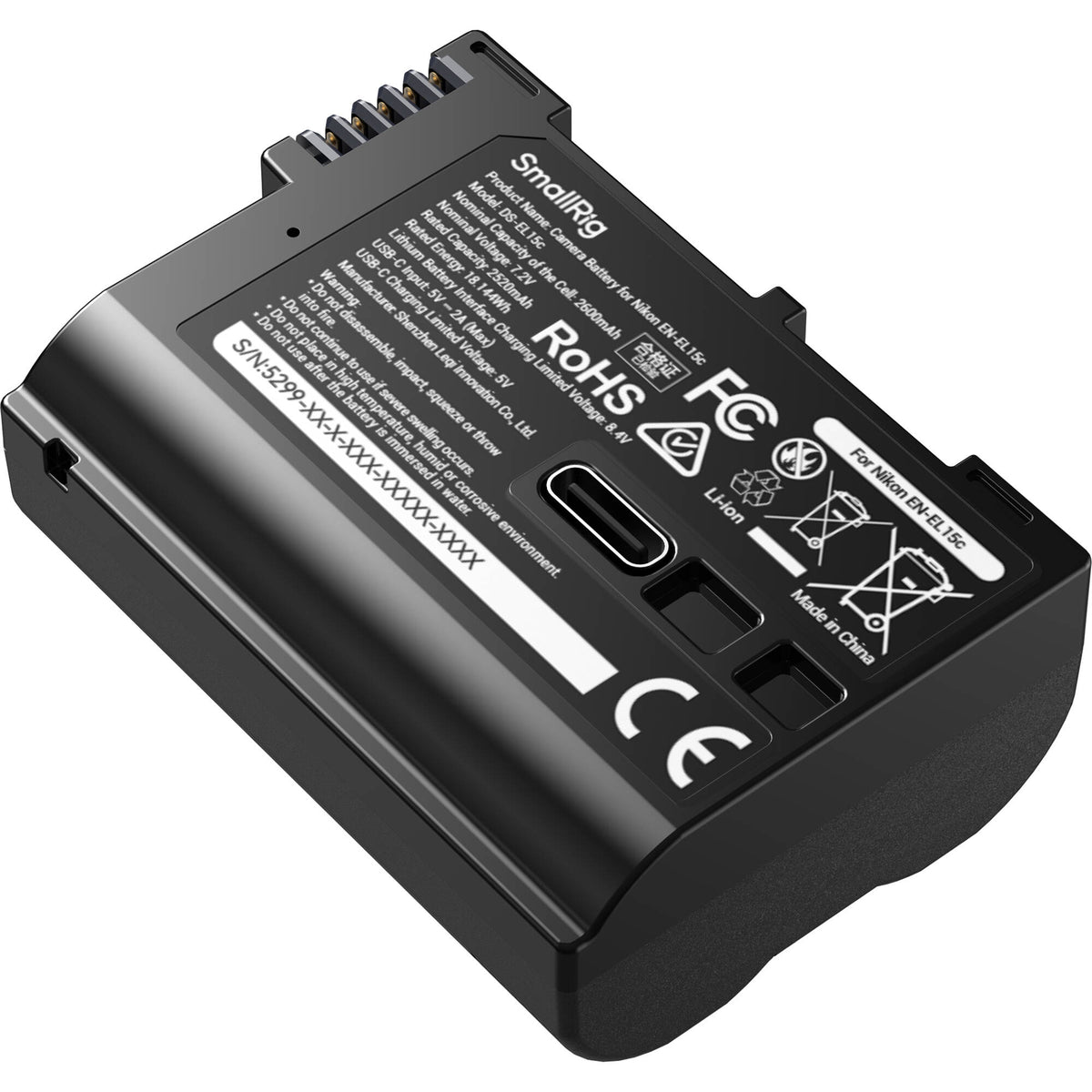 Batería SmallRig EN-EL15C USB-C con Power Display (Nikon) - vista lateral