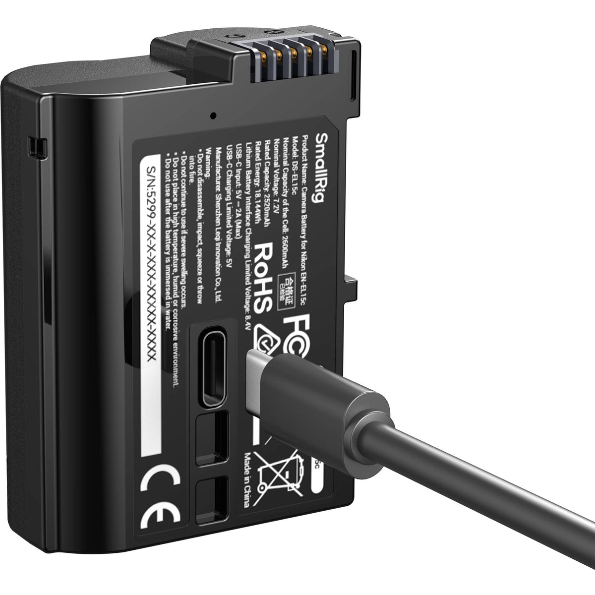 Batería SmallRig EN-EL15C USB-C con Power Display (Nikon) - puertos y conexiones