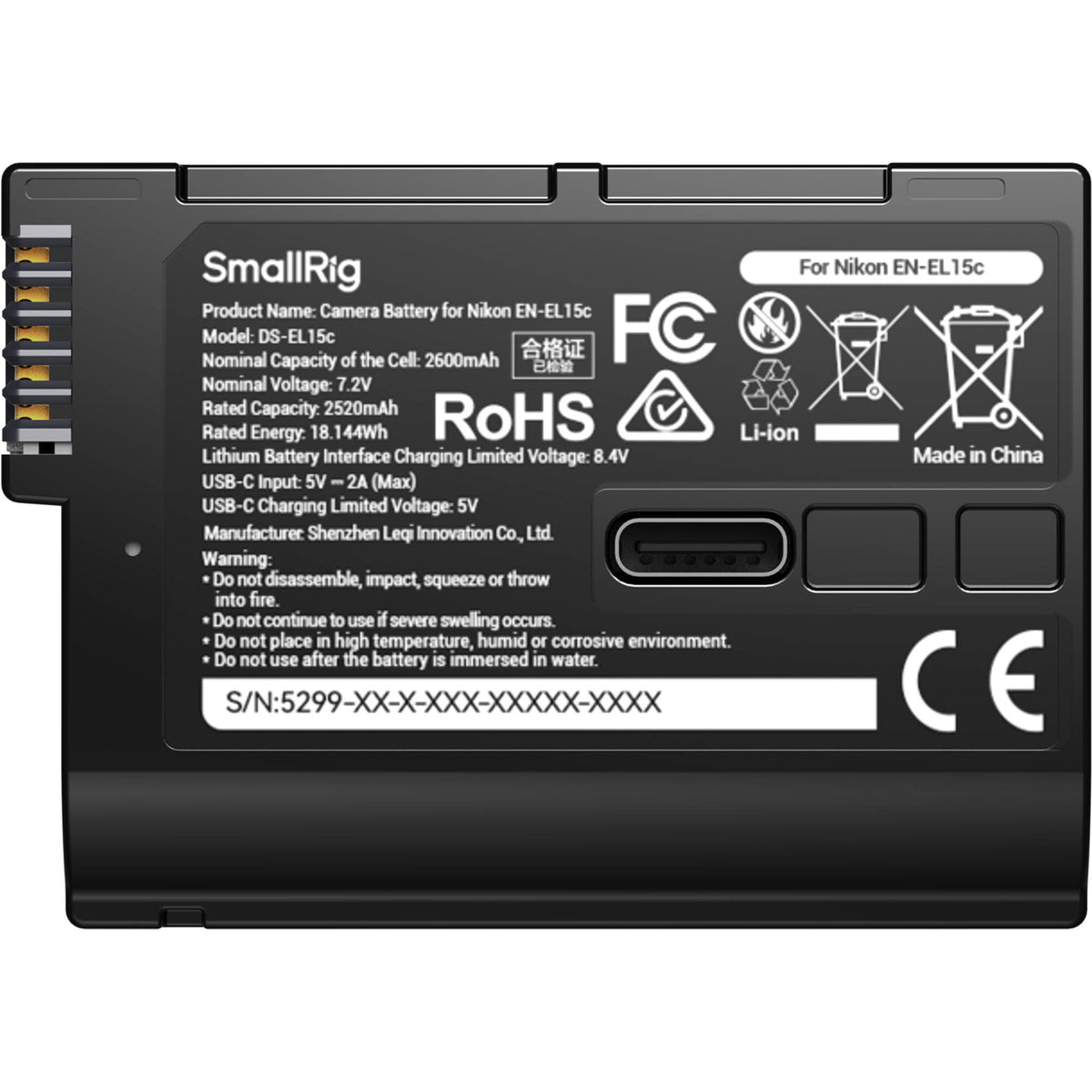 Batería SmallRig EN-EL15C USB-C con Power Display (Nikon) - detalle