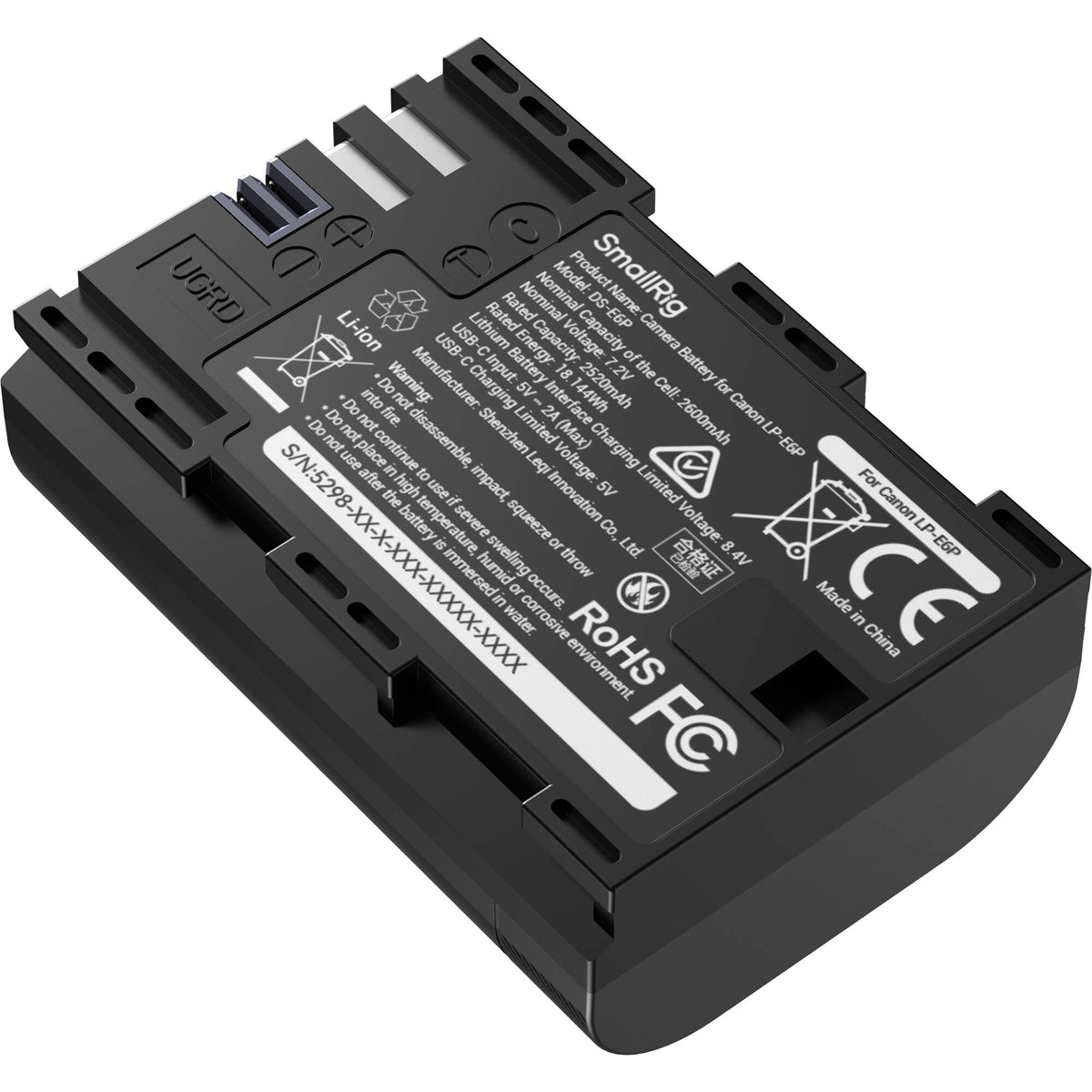 Batería SmallRig LP-E6P USB-C con Power Display (Canon) - vista lateral