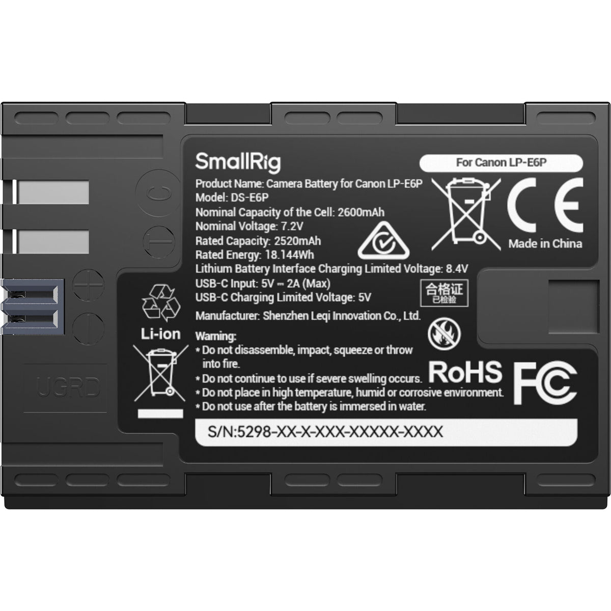Batería SmallRig LP-E6P USB-C con Power Display (Canon) - detalle