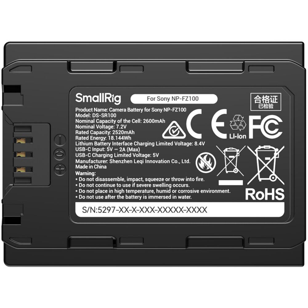 Batería SmallRig NP-FZ100 USB-C con Power Display (2600mAh) - vista frontal
