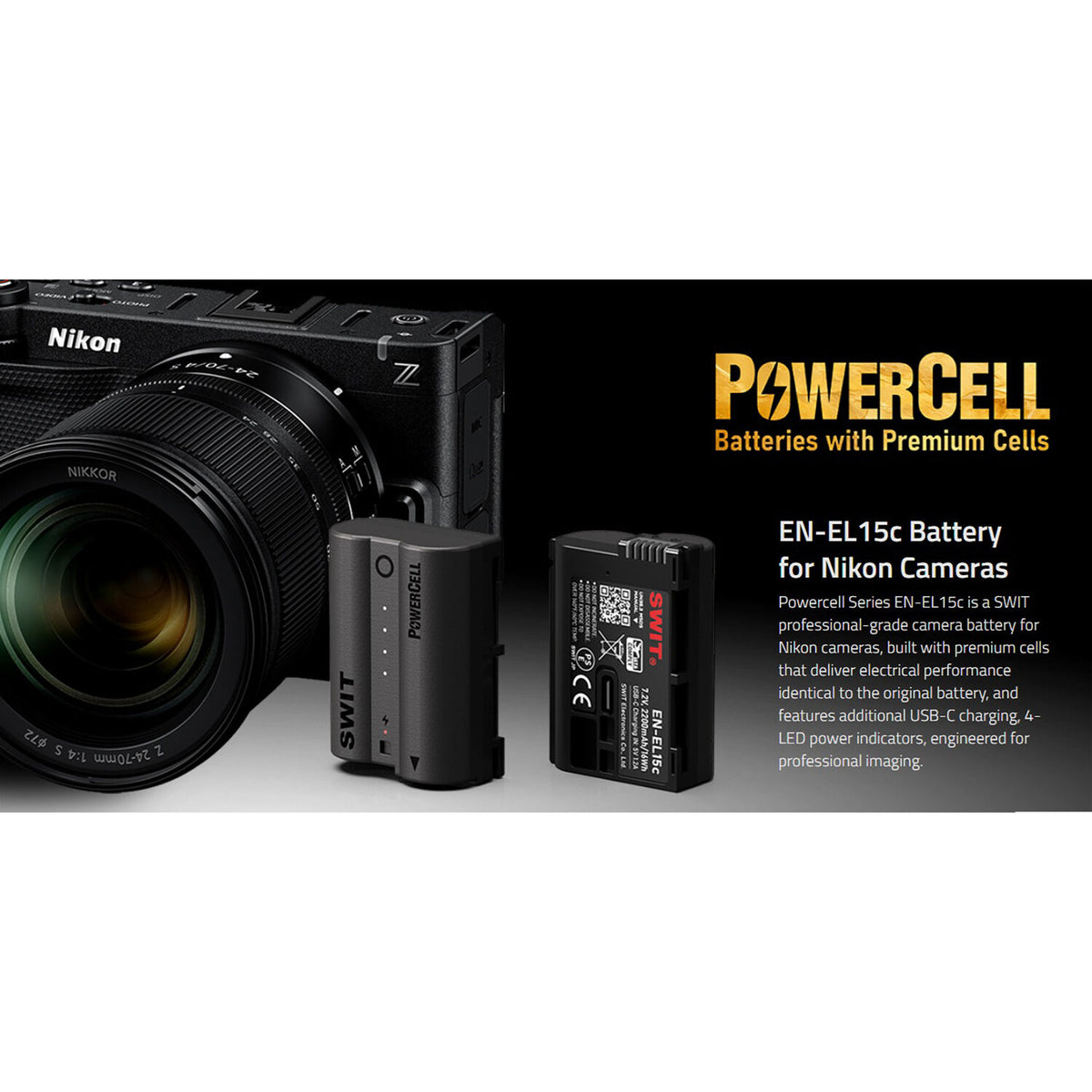 Batería SWIT PowerCell EN-EL15c USB-C para Select Nikon Cameras (2200mAh) - detalle