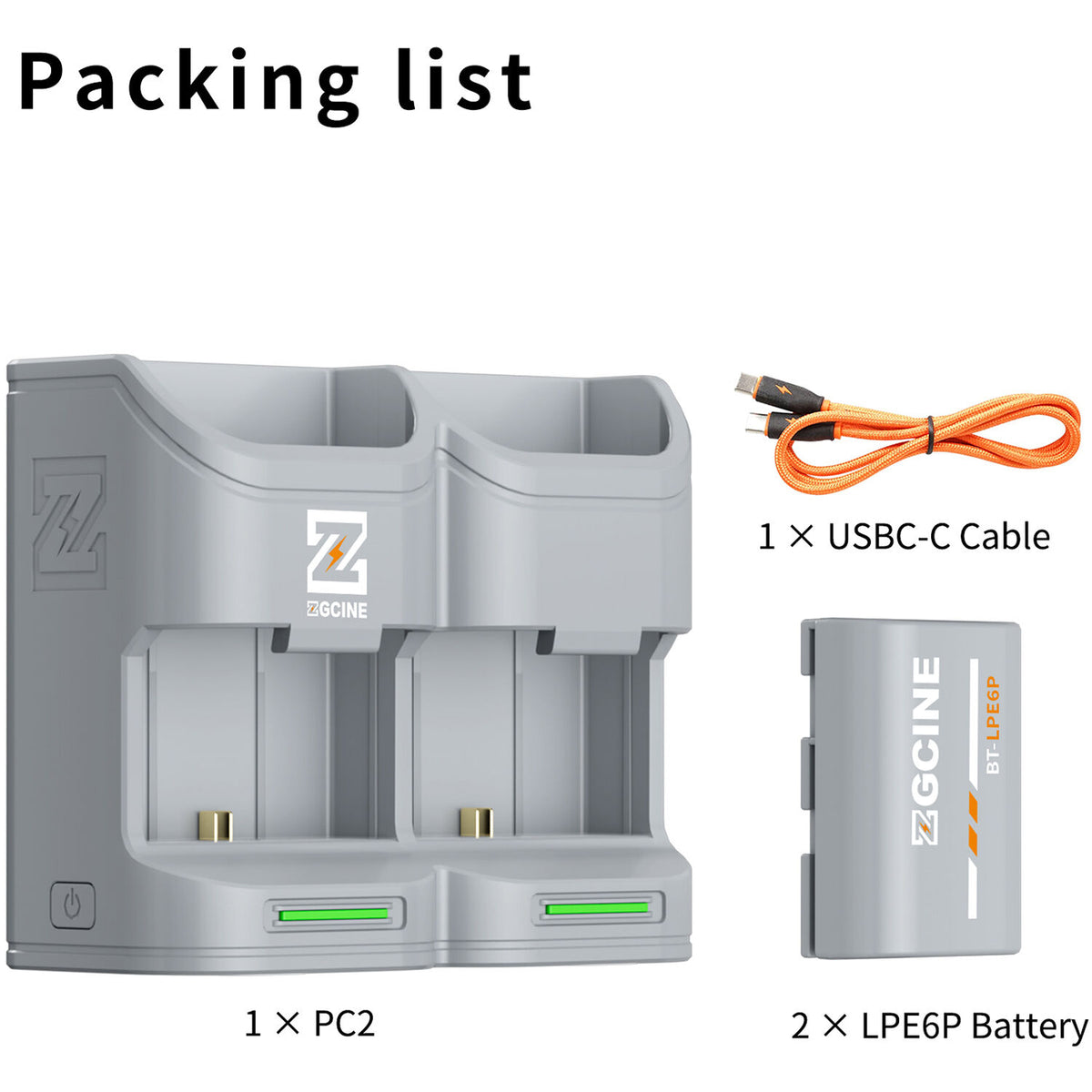 Batería ZGCINE Travel Charging Case kit con 2 LP-E6P (2600mAh, Gris) - en uso