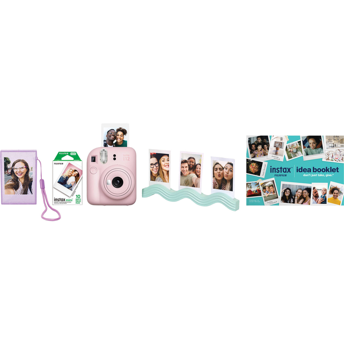 Cámara Analógica Fujifilm instax mini 12 Instant Bundle (Blossom Rosa) - contenido de la caja