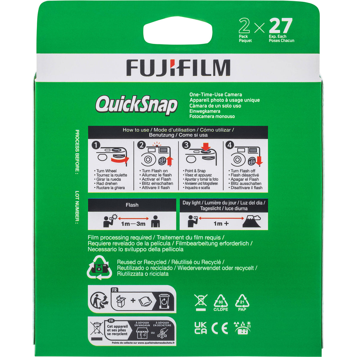 Cámara Analógica Fujifilm QuickSnap Flash 400 (27 Exposiciones, Pack de 2) - contenido de la caja