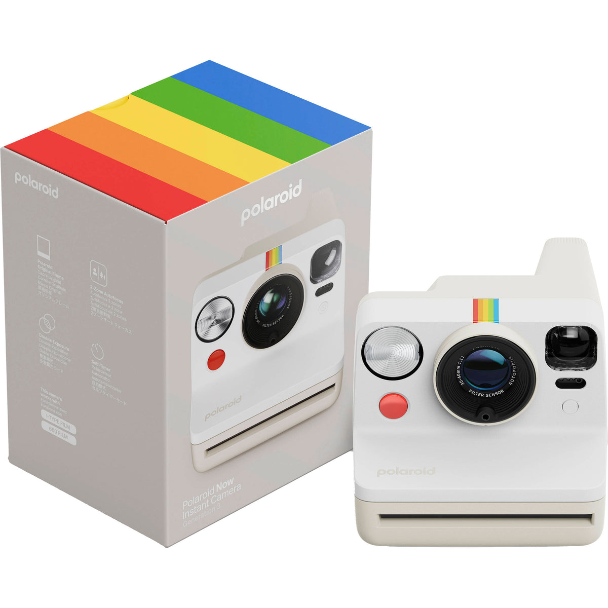Cámara Analógica Polaroid Now Generation 3 i-Type (Blanco Guijarro) - contenido de la caja
