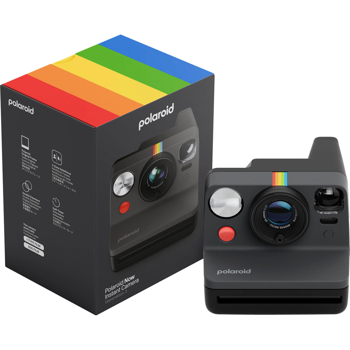 Cámara Analógica Polaroid Now+ Generation 3 i-Type con App Control (Negro) - contenido de la caja