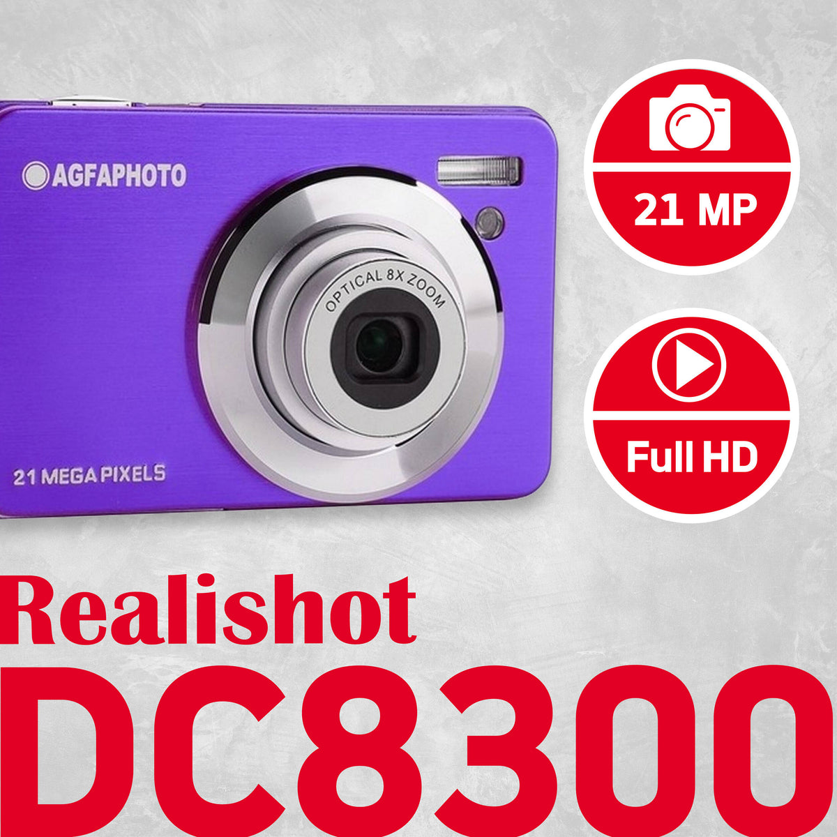 Cámara Digital AgfaPhoto Realishot DC8300 Zoom Óptico 8x Morada - vista lateral