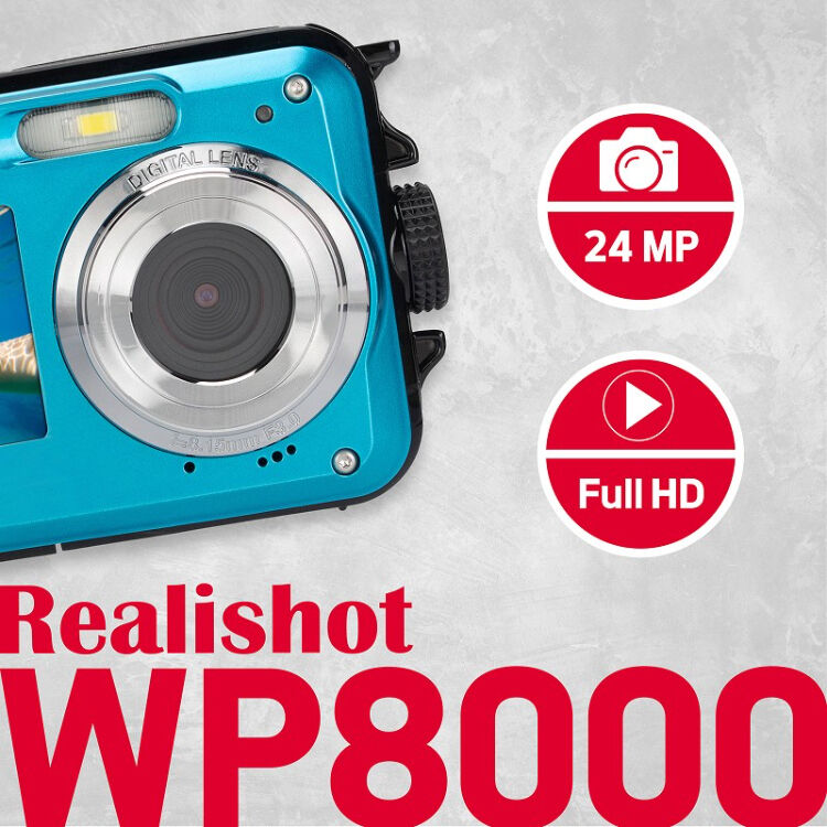 Cámara Digital AgfaPhoto Realishot WP8000 Sumergible Doble Pantalla Azul - en uso
