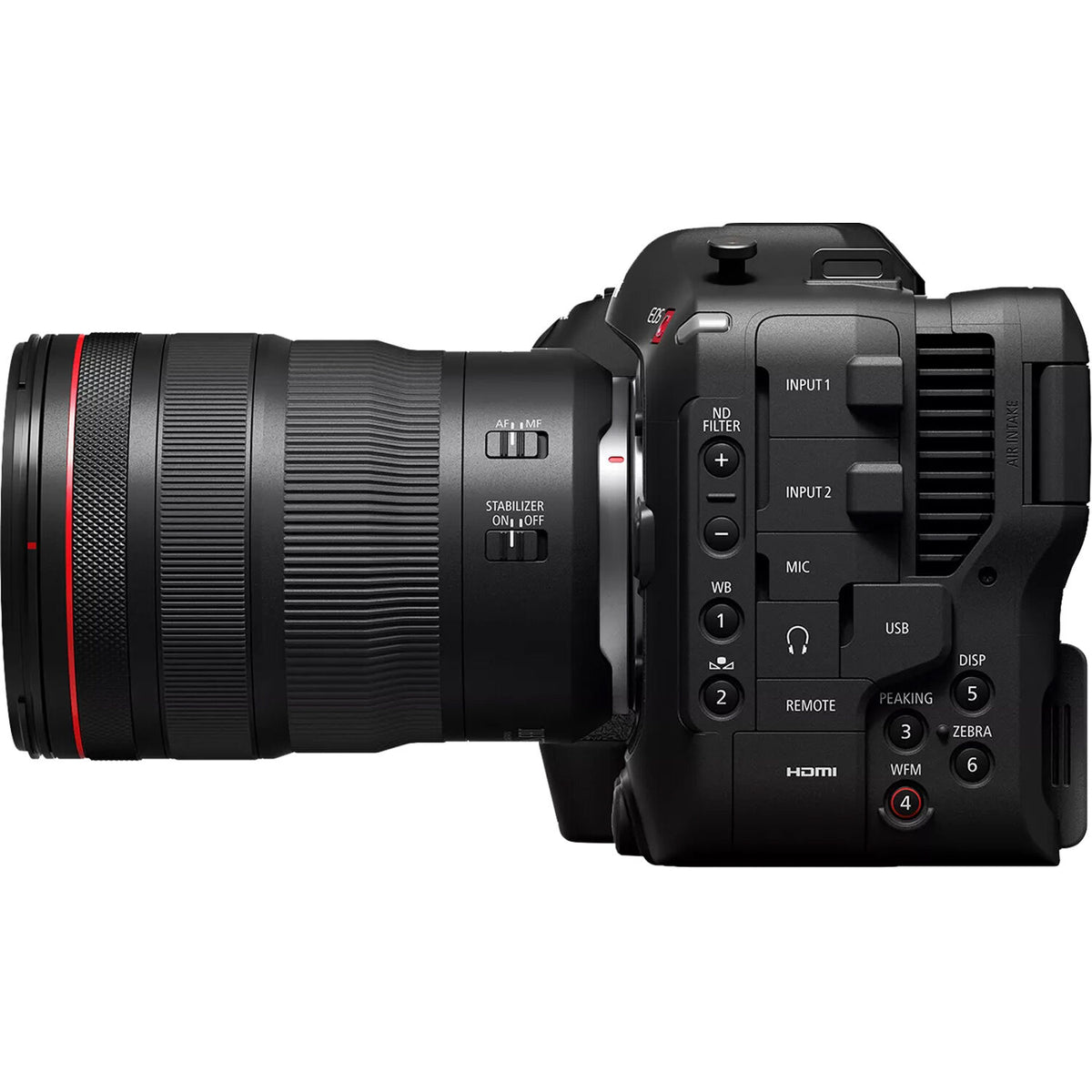 Cámara Digital Canon EOS C70 Cinema Kit con RF 24-70mm f/2.8 Lente - vista lateral
