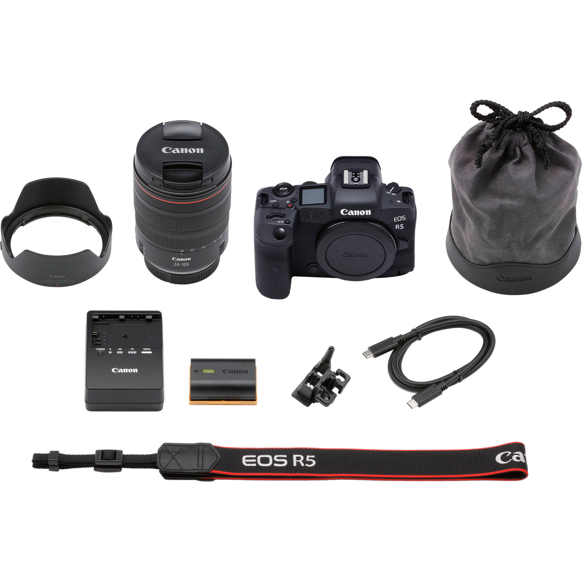 Cámara Digital Canon EOS R5 con Lente RF 24-105mm f/4L - contenido de la caja