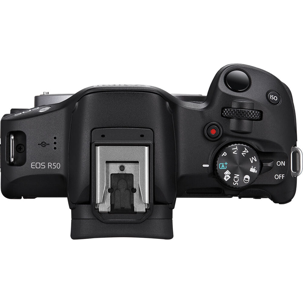 Cámara Digital Canon EOS R50 con Firmware de Guías de Recorte Negra - vista trasera