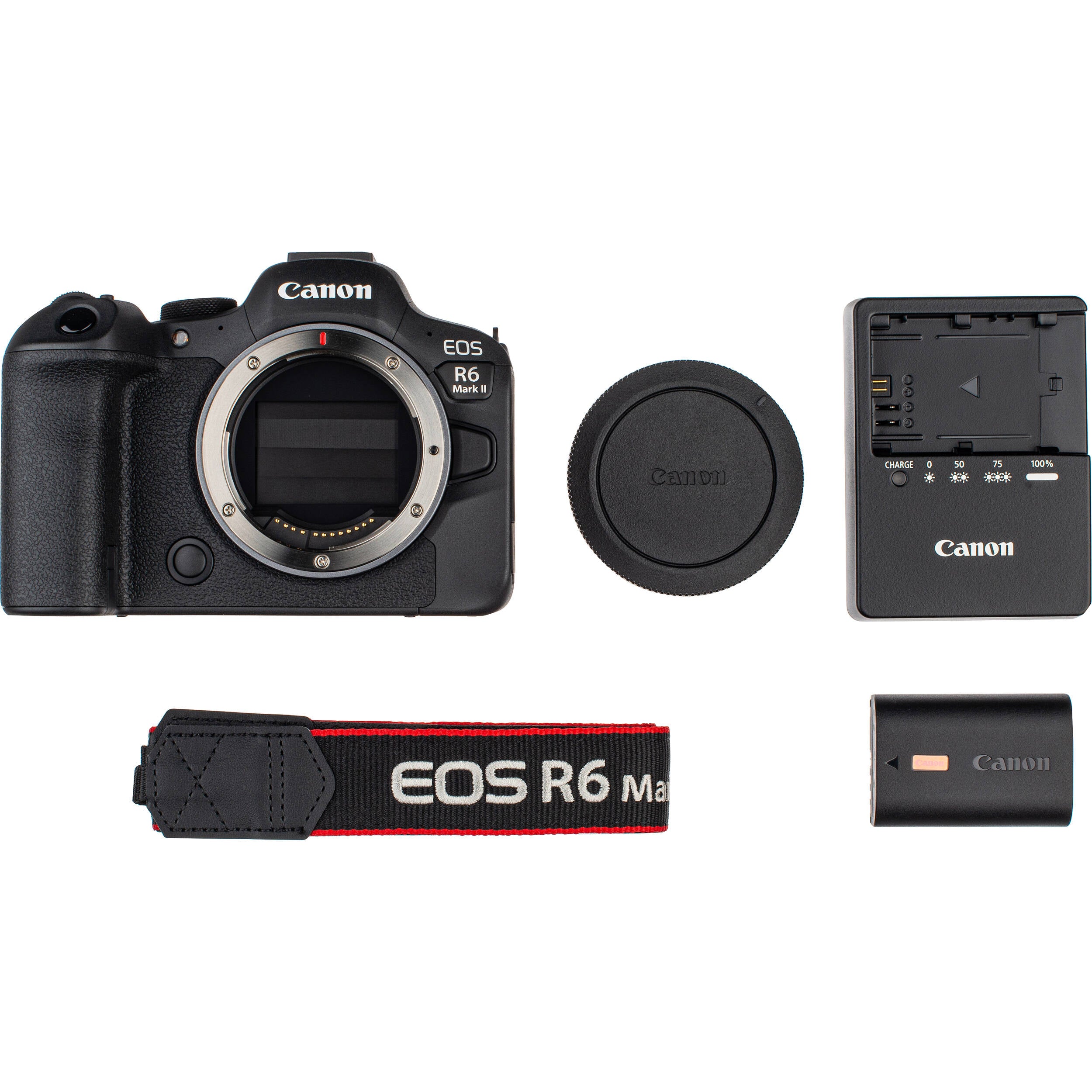 Cámara Digital Canon EOS R6 Mark II con Firmware de Guías de Recorte - contenido de la caja
