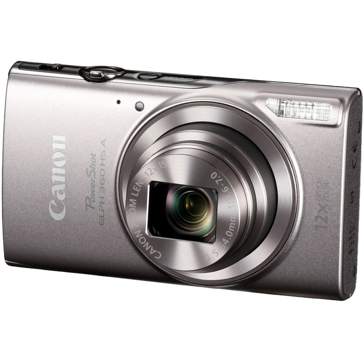 Cámara Digital Canon PowerShot ELPH 360 HS 20.2MP Zoom 12x Plateada - vista lateral