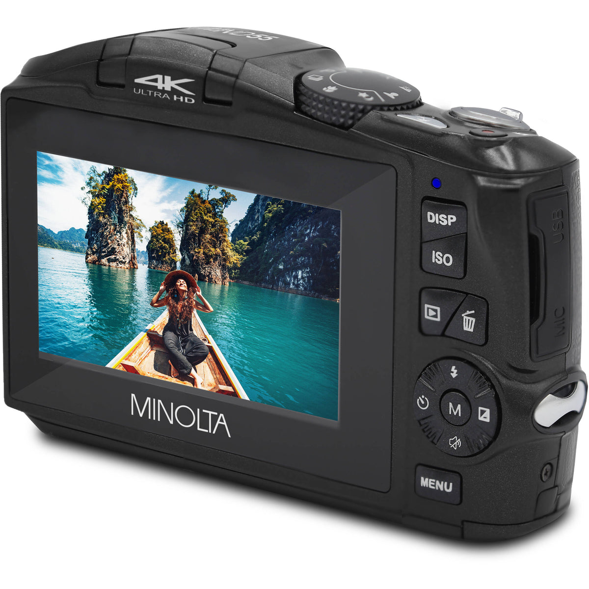 Cámara Digital Minolta MND55 64MP Video 4K 60fps Negra - vista lateral