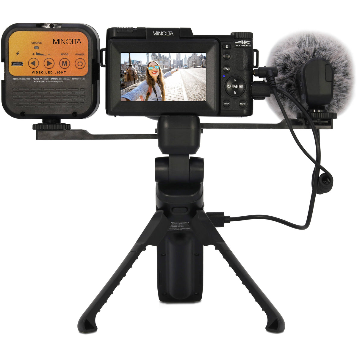 Cámara Digital Minolta MND60V Kit de Vlogging Completo Negra - vista frontal