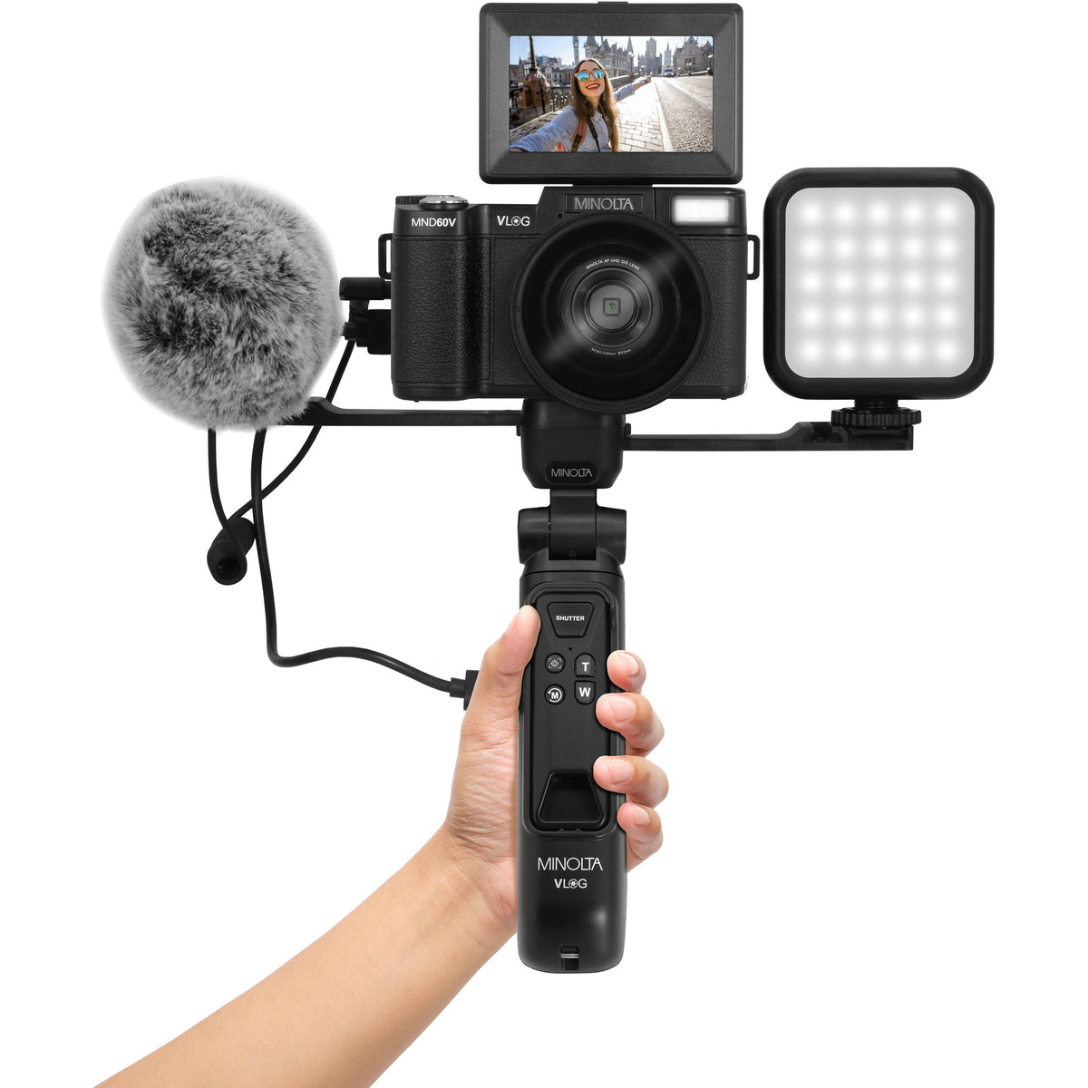 Cámara Digital Minolta MND60V Kit de Vlogging Completo Negra - puertos y conexiones