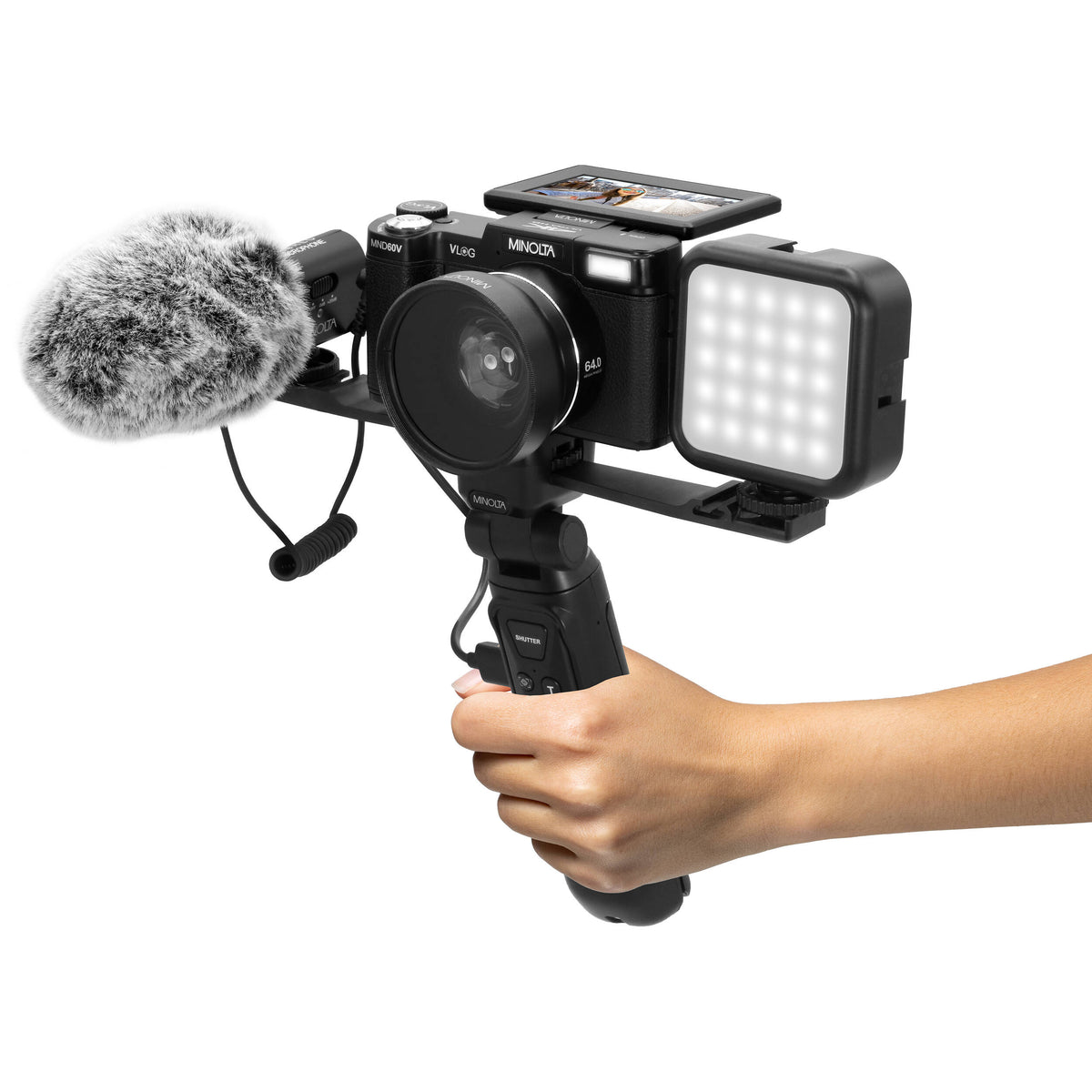 Cámara Digital Minolta MND60V Kit de Vlogging Completo Negra - detalle