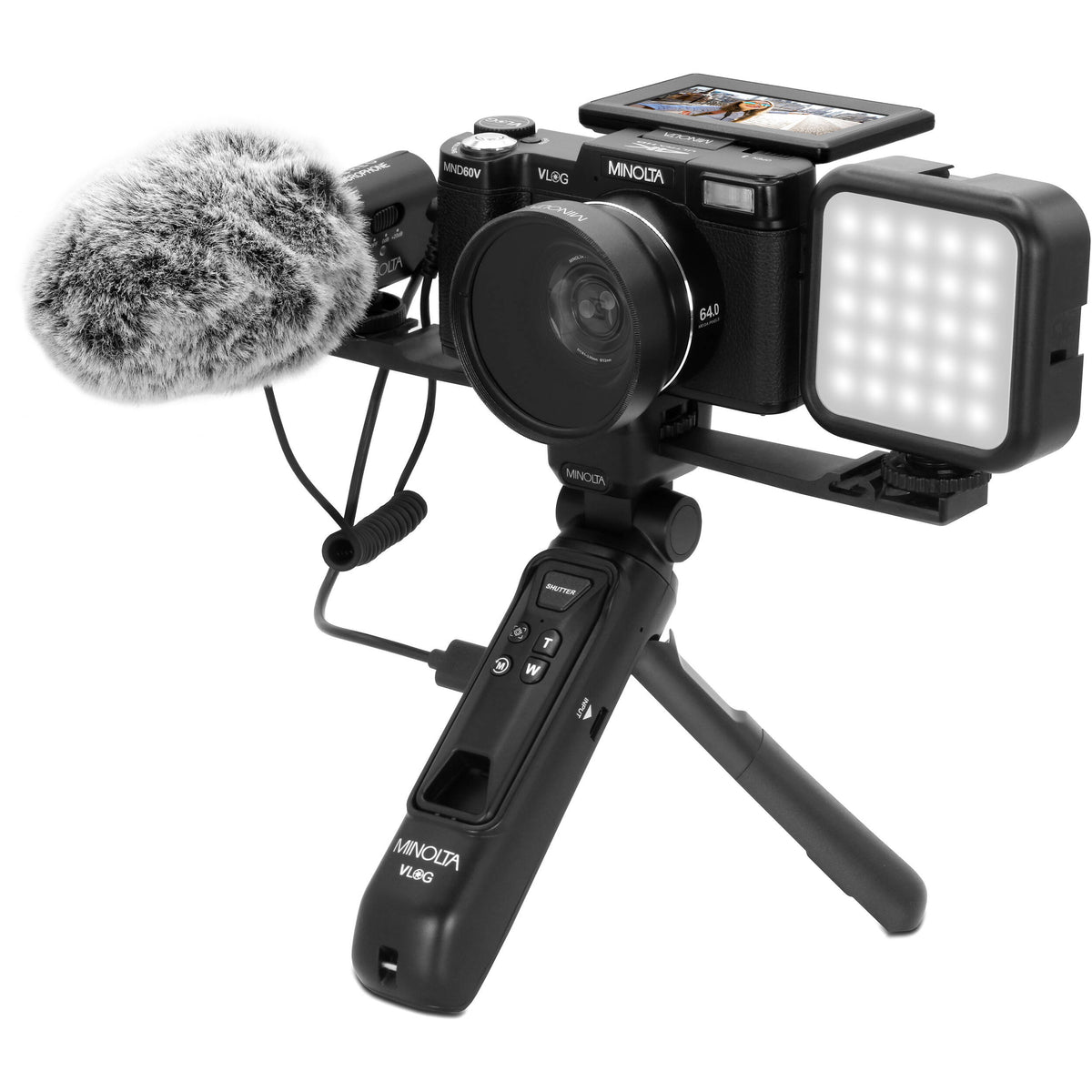 Cámara Digital Minolta MND60V Kit de Vlogging Completo Negra - contenido de la caja
