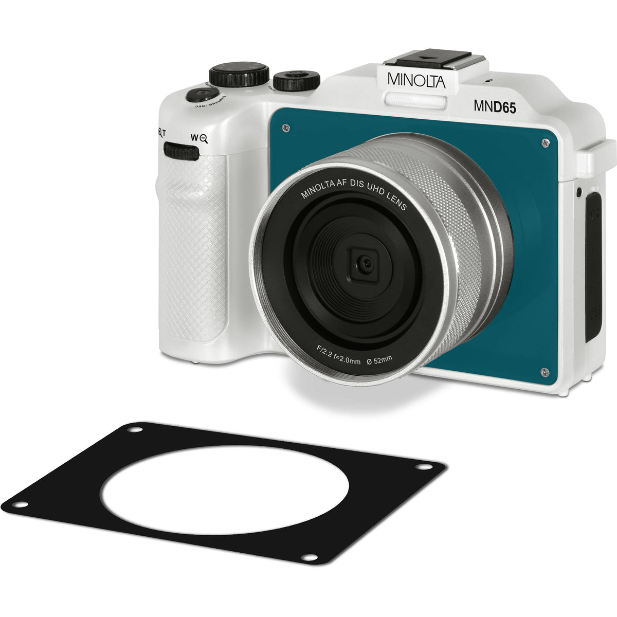Cámara Digital Minolta MND65 Selfie Shot Blanca con Carátula Turquesa - detalle