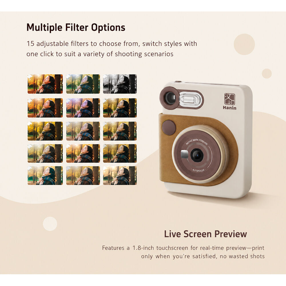 Cámara Instantánea Hanin M6 Pro con Kit de Película 20 Fotos Marrón - contenido de la caja